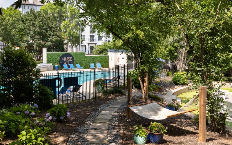 Shaded outdoor space at Muse ATL apartments for rent in Fulton County GA	