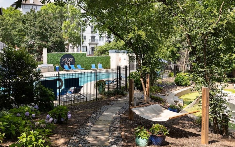Shaded outdoor space at Muse ATL apartments for rent in Fulton County GA
