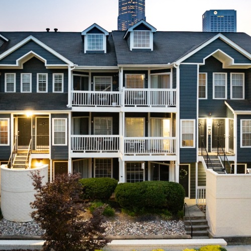 Building exterior at Muse ATL apartments in Midtown Atlanta Building exterior at Muse ATL apartments in Midtown Atlanta